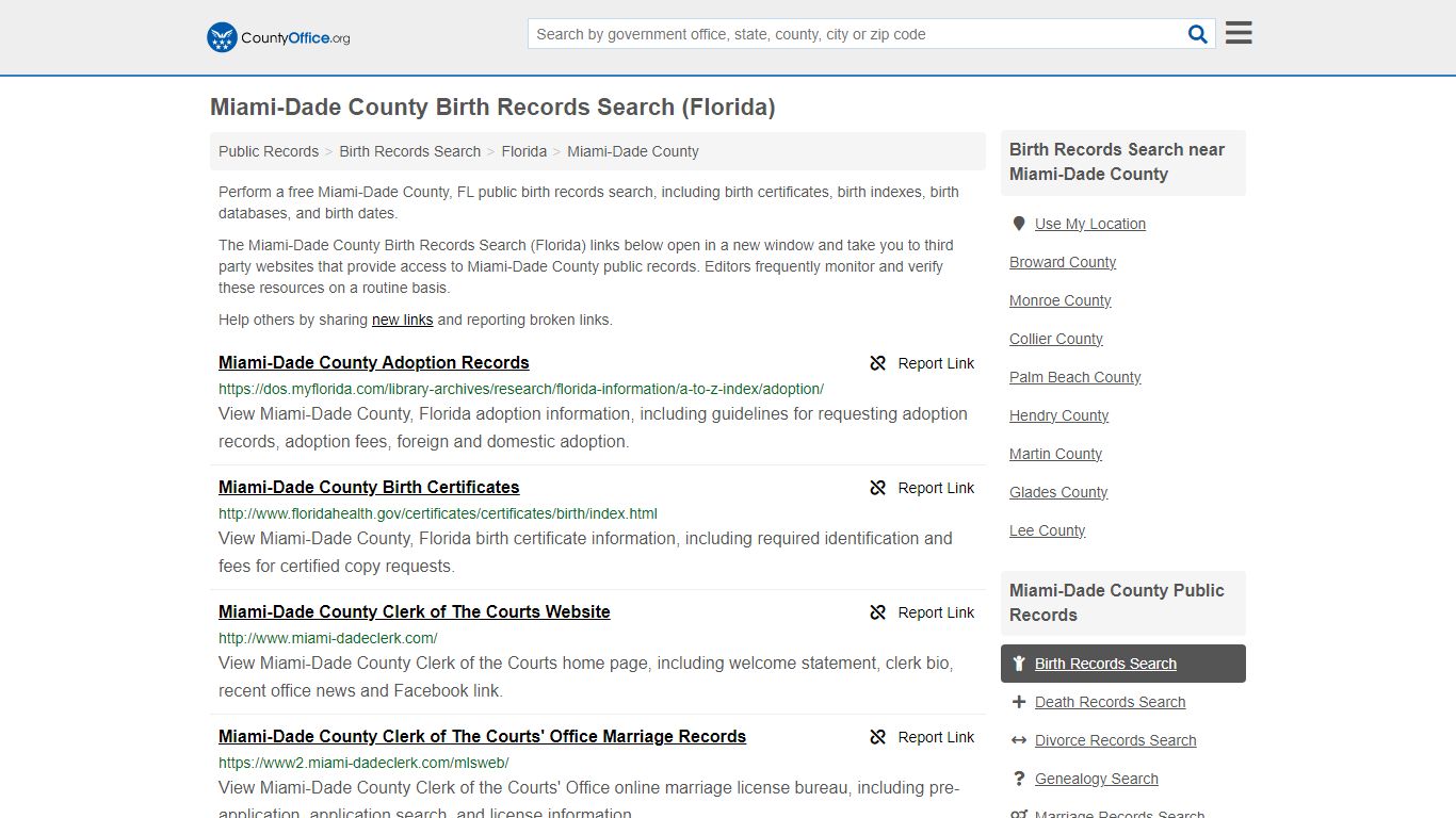 Miami-Dade County Birth Records Search (Florida) - County Office